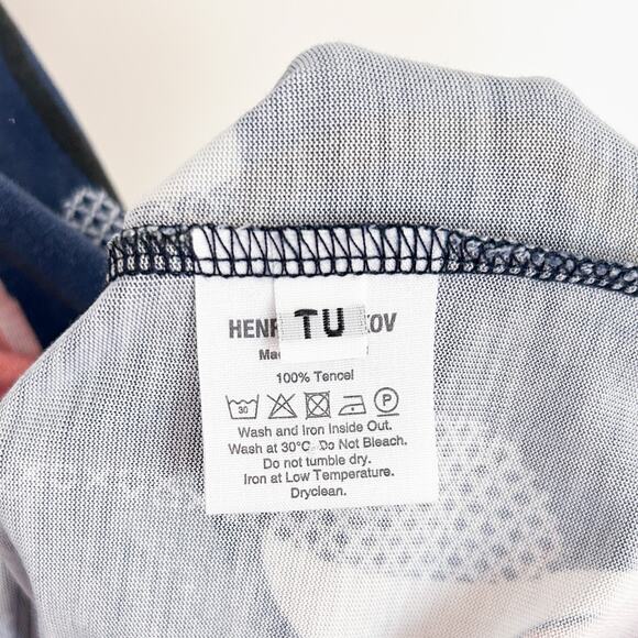 Henrik Viskov Tencel Abstract Pattern Tie Dress One Size Blue Geometric - Picture 4 of 6